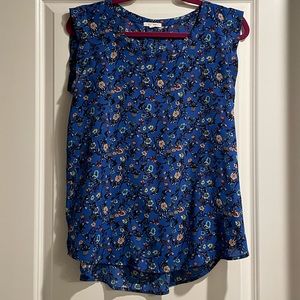 Pleione cap sleeve blue floral blouse